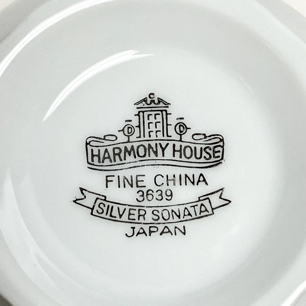 4‎ Vintage Fine China Harmony House Silver Sonata Tea Cups Mug 3639 Cups Only
